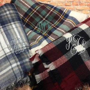 Monogram Plaid Blanket Scarf - Personalized Scarf, Teacher Gift, Blanket Scarves, Bridesmaid Gift, Blanket Scarf,
