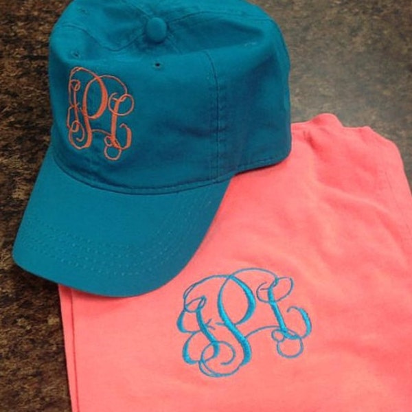 Monogram Tee and Hat Set - Comfort Color, Short Sleeve Tee, Gift for Her, Bridesmaid Gift, Monogram T-Shirt and Cap