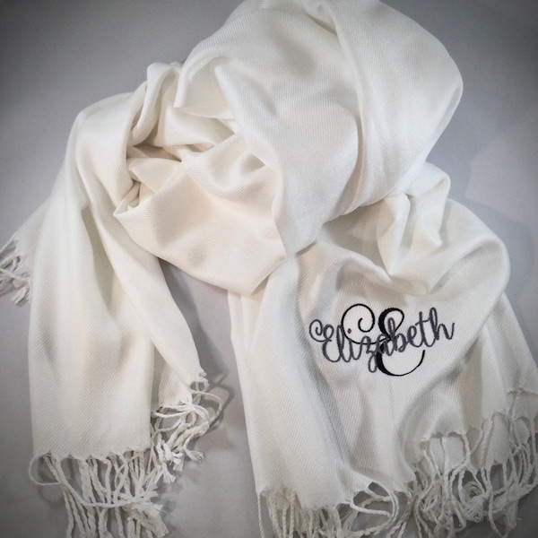 Monogrammed Pashmina Shawl - Bridal Party, monogram pashmina, Personalized, bridal party gifts