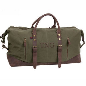 Sac de week-end pour homme Toile et cuir, Cadeau pour lui, Cadeau de garçon d'honneur, Sac de garçon d'honneur, Sac de voyage en toile, Sac de cabine Olive Drab