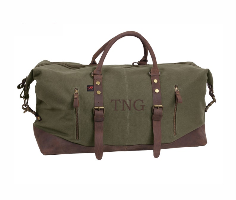 Sac de week-end pour homme Toile et cuir, Cadeau pour lui, Cadeau de garçon d'honneur, Sac de garçon d'honneur, Sac de voyage en toile, Sac de cabine Olive Drab