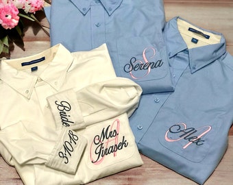 Monogrammed Bridal Shirt - Bridesmaid monogrammed getting ready shirts bridal party gifts