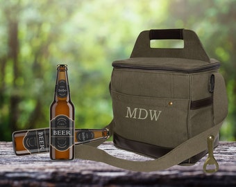 Monogram Beer Tote - Canvas Cooler Bag, Groomsman Gift, Soft Sided Cooler Bag, Wedding Party Gift, Bridal Party Gift, Can Cooler