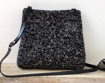 Gray hand knitted crossbody bag