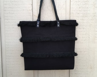 Black shoulder bag, Canvas and leather bag