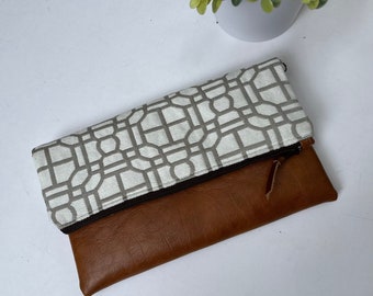 Silver foldover clutch