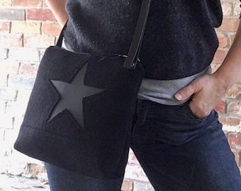 Wool and leather crossbody bag