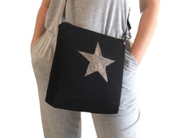 Wool and leather crossbody bag