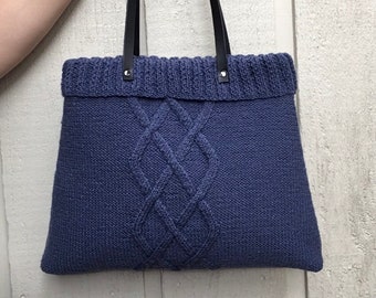 Large knitted tote bag with leather handles