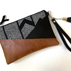 Leather wristlet wallet, Geometric clutch purse