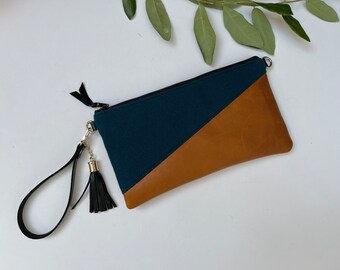 Teal Vegan Wristlet Wallet with Tassel
