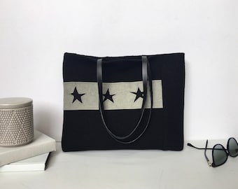 Black work bag with leather handles