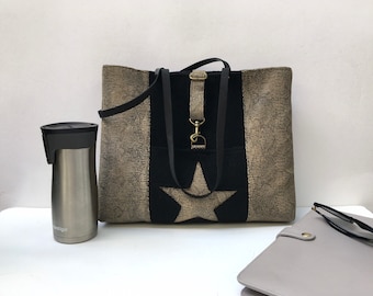 Leopard tote bag with leather handles