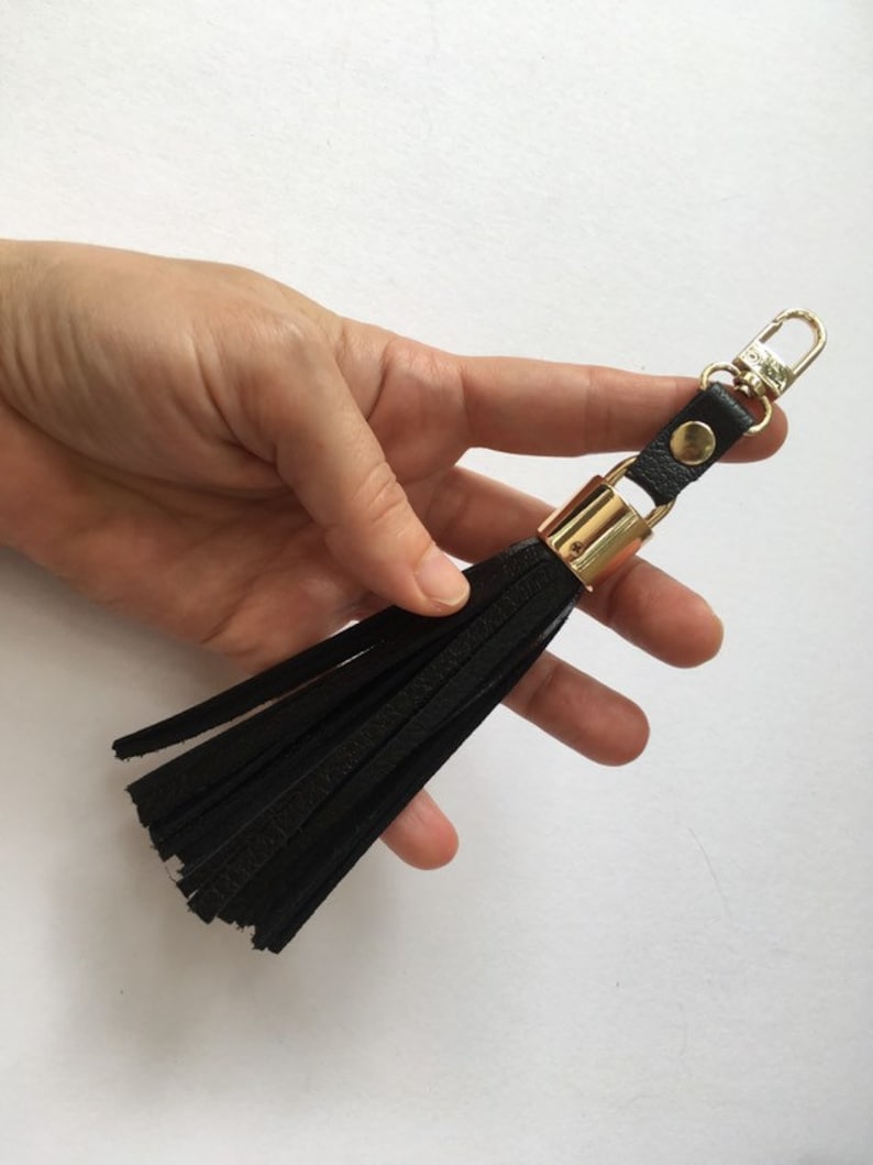 Large Leather Tassel Black Tassel With Clasp Etsy
