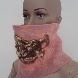 Felted neckwarmer Carded Wool Small scarf neck Accessory Winter Merino Woolen Felt