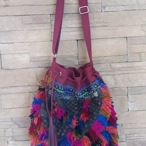 Woman Summer Multicolour Handbag Boho Shoulder Bag Hippie Bag and Scarf