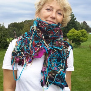 Gefilzte Schal Multicolor Hals Schal Crazy Wollfilz mrino Wolle dicken warmen Winterschal