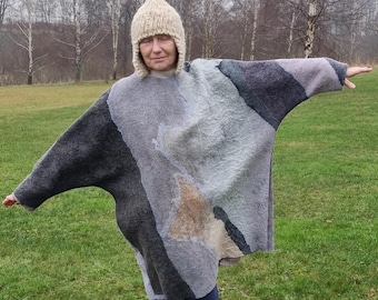 Tunique oversize en feutre pour femme, longue et folle