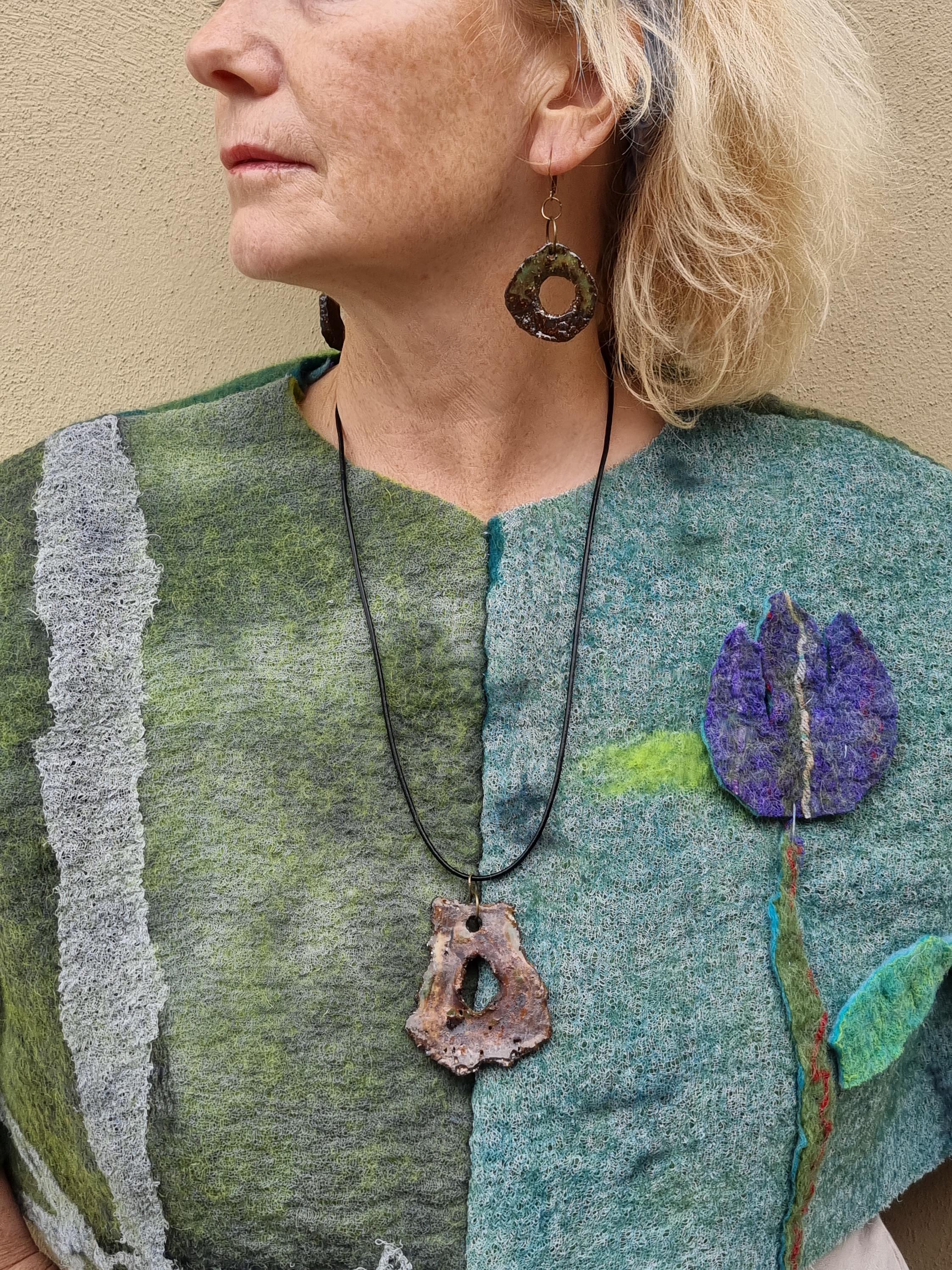Parure Pendentif Et Boucles D'oreilles Céramique émaillée - Acier Inoxydable - Parfait état