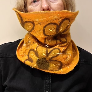 Felted neckwarmer New Zealand carded Wool Small scarf golden yellow neck Accessory