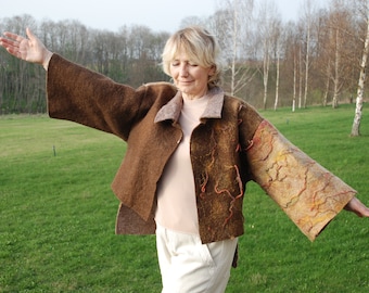 Woman Felted WoolenJacket Coat Woolen Seasons Coat Wearable Art New Zealand Wool Crazy wool Felt