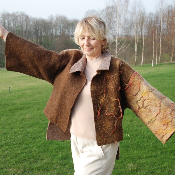 Woman Felted WoolenJacket Coat Woolen Seasons Coat Wearable Art New Zealand Wool Crazy wool Felt