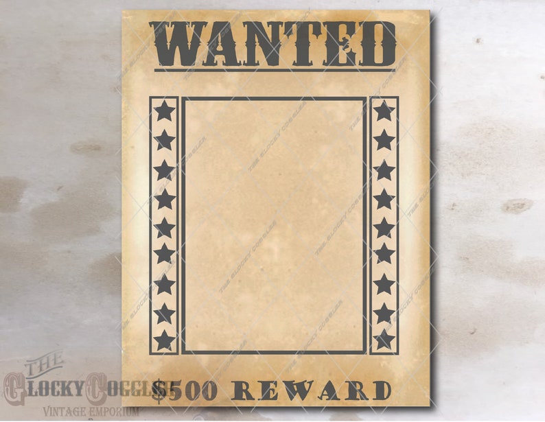 DIY Blank WANTED Poster Printable Space for Photo, Crime, Name Cowboy Birthday Party Wedding Favor Picture Frame 500 Dollar Reward image 6