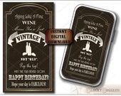 Digital Birthday Card Smartphone Download JPG ~ Fine Wine Steampunk Chalk Black Gold White 1080X1920 Pixels for Text. Social Media Sharing