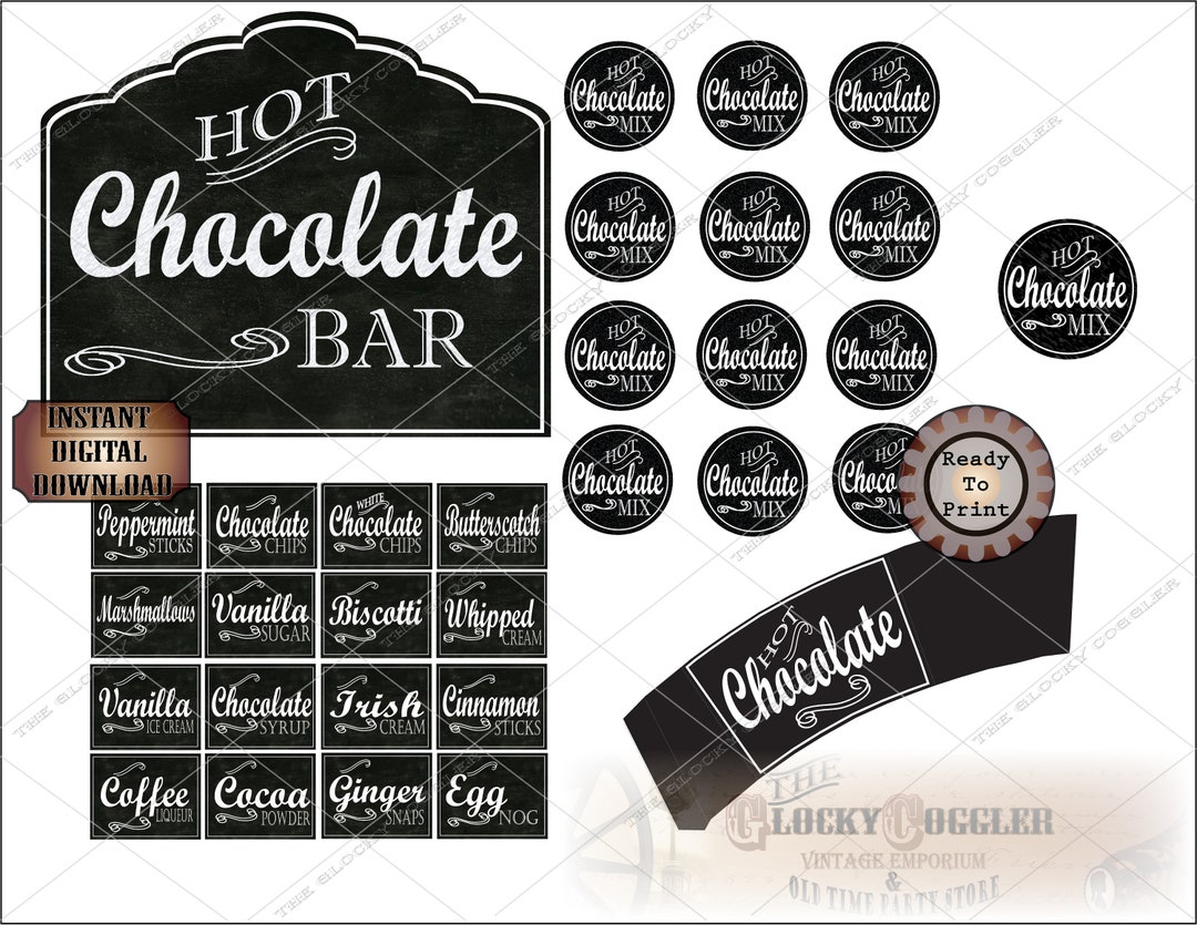 Hot Chocolate Bar Printable Set of 5 Files PDF JPG Chalkboard Art Style ...