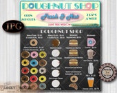 Doughnut Shop Printable Set JPGs ~ Retro Vintage Play Kitcen Donut Store Neon Sign Chalkboard Menu ~ Decorated, Filled, Sandwiches, Coffee