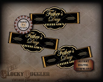 Father's Day Celebration Cigar Labels Printable JPG File Digital Download ~ Art Deco Black Gold Prohibition Roaring 20s Wraparound Decor