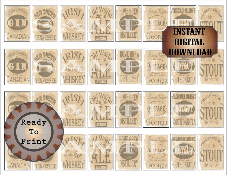 Mini Booze Bottle Labels Printable 32 Bootleg Prohibition | Etsy
