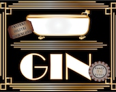Homemade Gin Sign Printable ~ Roaring 20s Prohibition Art Deco Gatsby Party ~ Gold Wedding Speakeasy Event Illuminate Text ~ Bathtub Poster