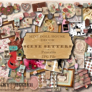 Book Nook VALENTINE Printable Accessories 1:12 Scale 5 JPGs ~ 200+ Pieces Mini Journal Clip Art ~ Hearts, Luminaries, Cupid, Cherub, Sweets
