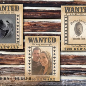 DIY Blank WANTED Poster Printable Space for Photo, Crime, Name Cowboy Birthday Party Wedding Favor Picture Frame 500 Dollar Reward image 1