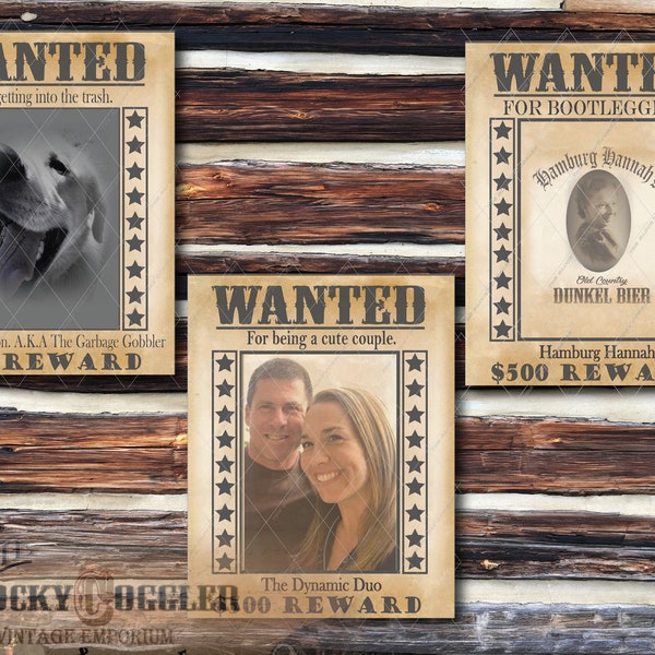DIY Blank WANTED Poster Printable ~ Space for Photo, Crime, Name ~ Cowboy Birthday Party Wedding Favor Picture Frame ~ 500 Dollar Reward