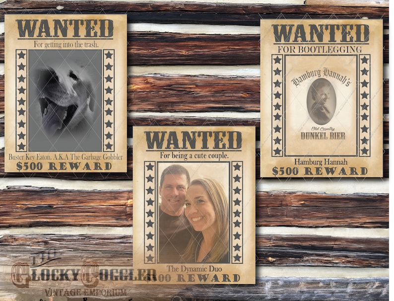 DIY Blank WANTED Poster Printable Space for Photo, Crime, Name Cowboy Birthday Party Wedding Favor Picture Frame 500 Dollar Reward image 1