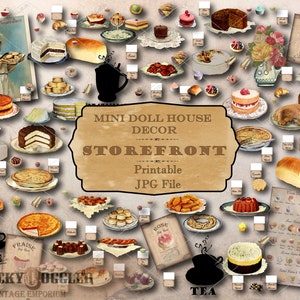 Dollhouse PATISSERIE 1:12 Scale 5 JPGs ~ 150+ Pieces Bakery Mini Journal Cakes, Pies, Macaron, Cupcakes, Croissants, Menu, Tent Cards, Decor