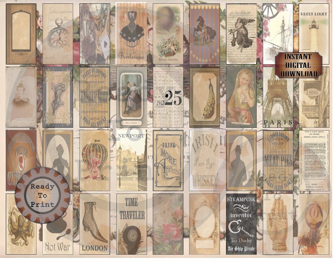 Steampunk Domino Tiles Printable JPG Victorian London - Etsy