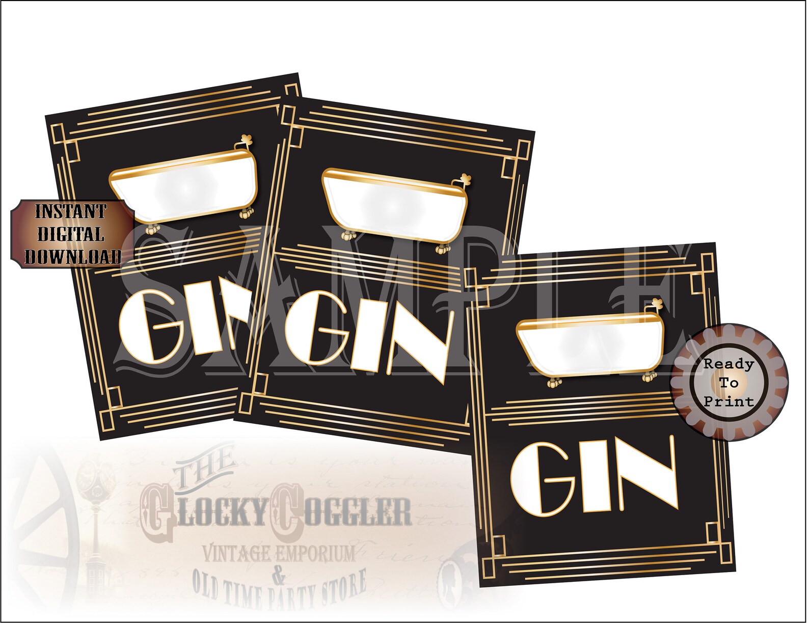 Gin Bottle Labels Bathtub Printable Set 3.5x4.5 Roaring 20s Etsy