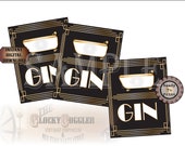 Gin Bottle Labels Bathtub Printable Set ~ 3.5x4.5 Roaring 20s Prohibition Art Deco Gatsby Party Gold Wedding Speakeasy Liquor Labels JPG