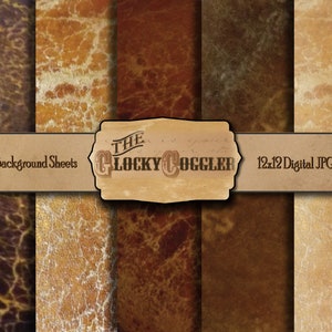 5 Worn Leather Sheets Printable 12x12&quot; JPGs ~ Scrapbook Junk Journal Scrapbook Background Papers, Cracked Aged Embossed Chateau Chair Cover