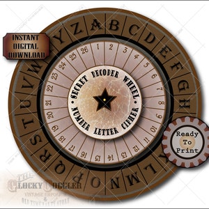 Secret Decoder Wheel Escape Room Printable Puzzle Cipher ~ 3 JPG Files ~ Alphabet 26 Number Detective Clue Aged Water Stained Paper Images
