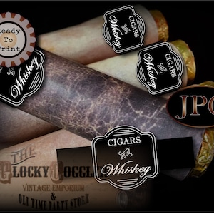 CIGARS AND WHISKEY Cigar Wrap Labels Printable jpg File Digital Download ~ Chalkboard Style Black White Wraparound Bachelor Party Decoration