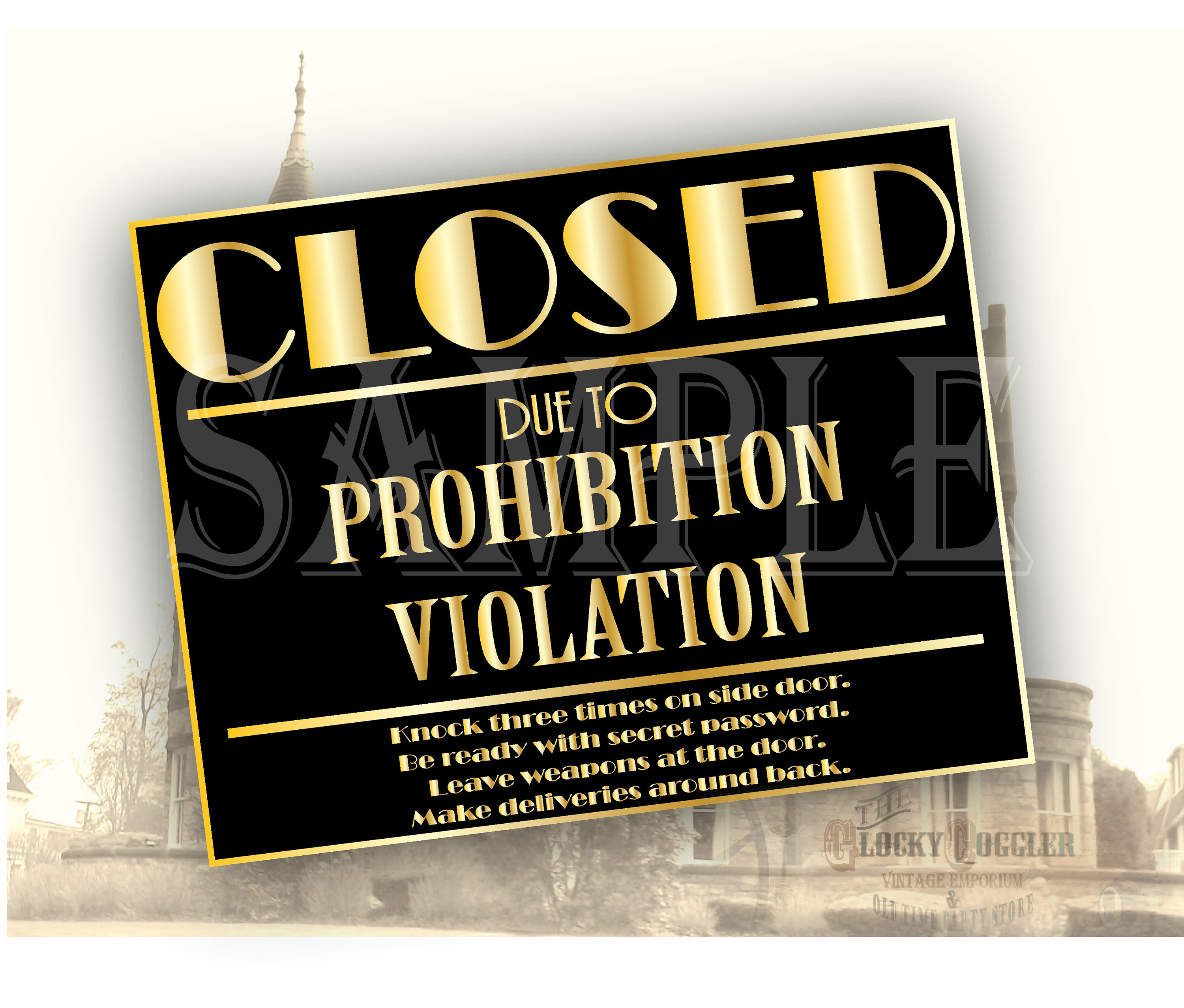 Closed Prohibition Violation Roaring 20s Sign Printable GOLD Etsy