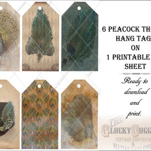 Peacock Hang Tags Printable JPG 6 Victorian Edwardian Art Nouveau Aged Paper Junk Journal ...