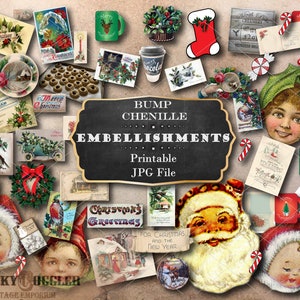 Christmas Book Nook Bump Chenille Doll House Embellishments Printable 1:12 Scale JPG ~ Journal Clip Art ~ Candy Canes Holly Cards Snow Santa