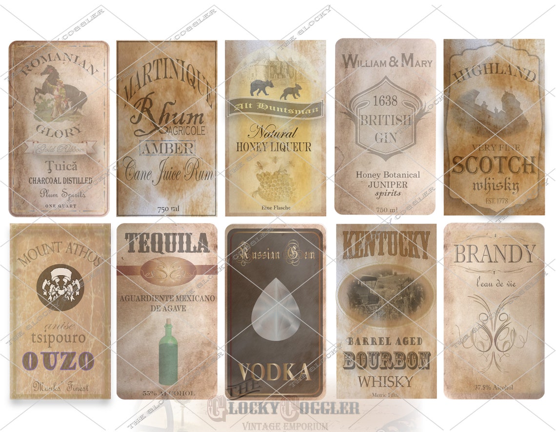 10 Bottle Labels Vintage Style International Printable - Etsy