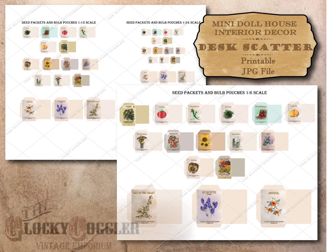 Mini Seed Packets Set Dollhouse 1:6, 12, 24 Scale Printable Jpgs Flower ...