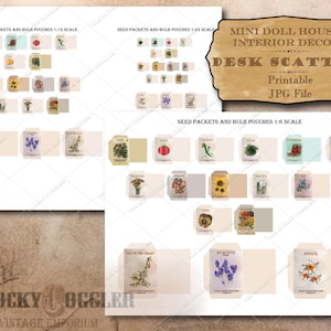 Book Nook Garden House Elements Mini Seed Packets 1:6, 12, 24 Scale Printable JPGs ~ Flower, Vegetable, Herb, Bulb Pouches ~ 3 Sizes 2 Files